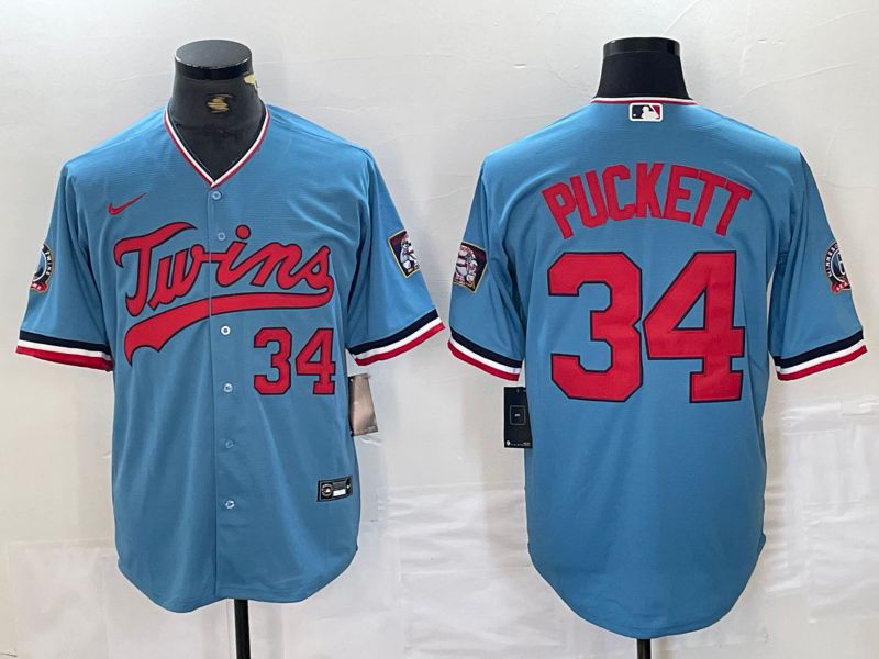 Men Minnesota Twins #34 Puckett Light Blue Game 2025 Nike MLB Jersey style 1->minnesota twins->MLB Jersey
